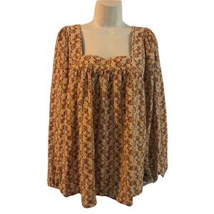 Wonderly Women’s Boho Gold & Red Paisley Print Blouse – Size 1X - NWT!